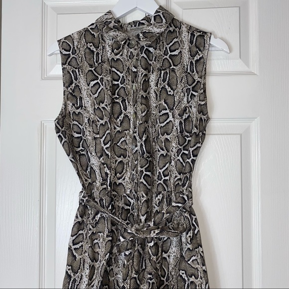 Laura Bianchi 100% Linen Snake Python Print Tie Waisted Sleeveless Shirt Dress - Picture 4 of 8